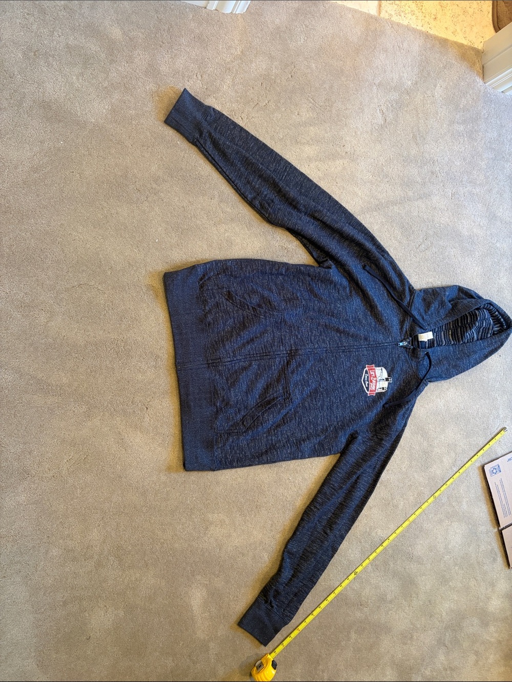 Men's Dark Heather Navy Zip-Up Hoodie with Lift Bridge Brewing Emblem